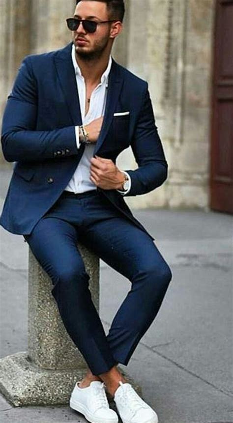 men's suit with sneakers.